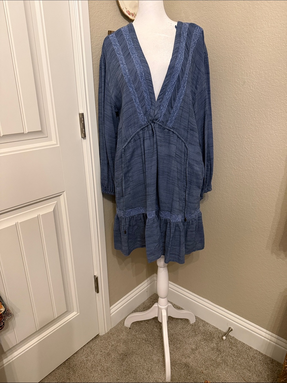 Free People Blue V-Neck Mini Dress